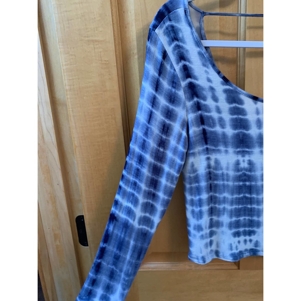 *K235 Whisper Women's Scoop Neck Medium Tie Dye Stretch Long Sleeve Crop Top - Picture 6 of 9